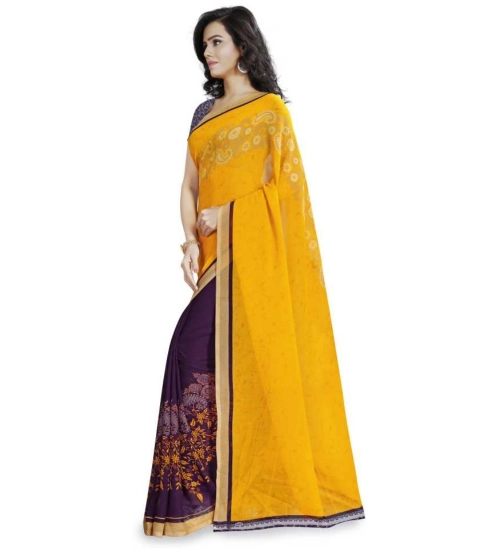 Generic Women's Faux Georgette Printed Saree With Unstitched Blouse 5.5Mtr (Yellow)