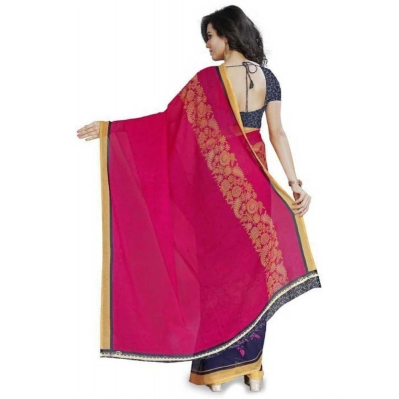 Women's Faux Georgette Printed Saree With Unstitched Blouse 5.5Mtr (Pink) Women's Faux Georgette Printed Saree With Unstitched Blouse 5.5Mtr (Pink)