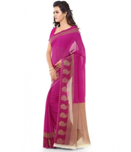 Generic Women's Faux Georgette Printed Saree With Unstitched Blouse 5.5Mtr (Pink)