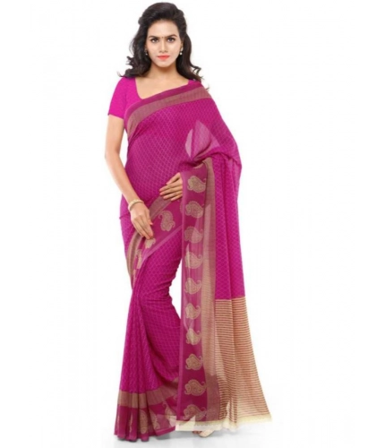 Generic Women's Faux Georgette Printed Saree With Unstitched Blouse 5.5Mtr (Pink)