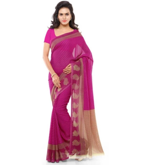 Generic Women's Faux Georgette Printed Saree With Unstitched Blouse 5.5Mtr (Pink)