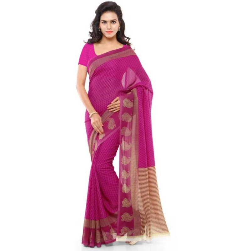 Women's Faux Georgette Printed Saree With Unstitched Blouse 5.5Mtr (Pink) Women's Faux Georgette Printed Saree With Unstitched Blouse 5.5Mtr (Pink)