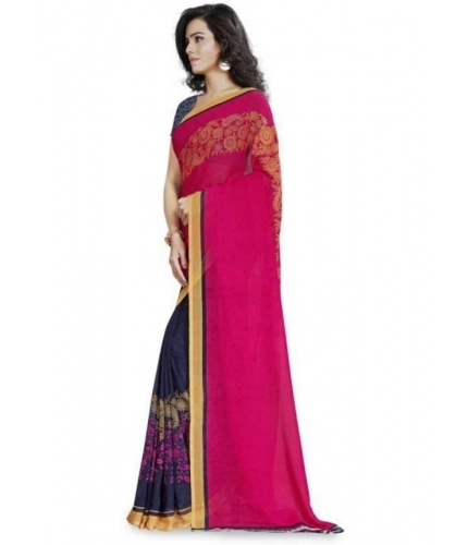 Generic Women's Faux Georgette Printed Saree With Unstitched Blouse 5.5Mtr (Pink)