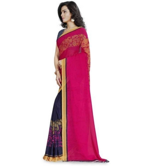 Generic Women's Faux Georgette Printed Saree With Unstitched Blouse 5.5Mtr (Pink)