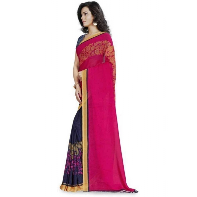 Women's Faux Georgette Printed Saree With Unstitched Blouse 5.5Mtr (Pink) Women's Faux Georgette Printed Saree With Unstitched Blouse 5.5Mtr (Pink)