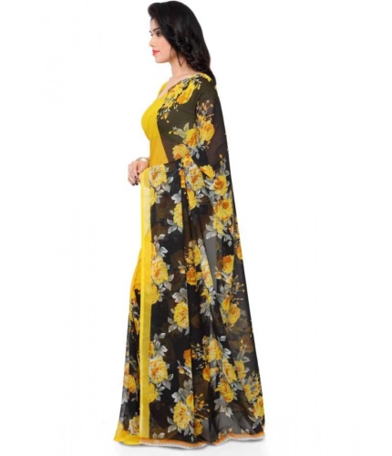 Generic Women's Faux Georgette Printed Saree With Unstitched Blouse 5.5Mtr (Yellow)