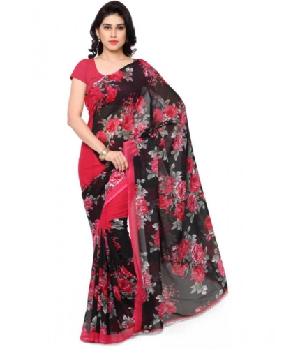 Generic Women's Faux Georgette Printed Saree With Unstitched Blouse 5.5Mtr (Pink)