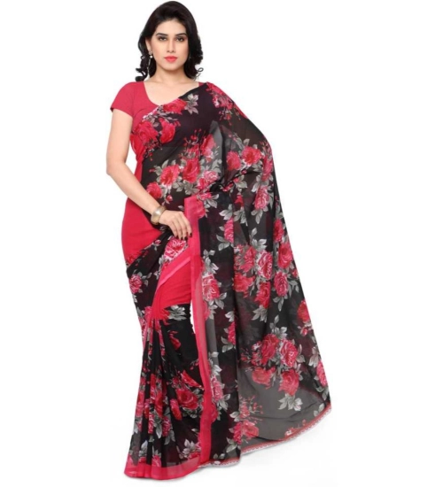 Generic Women's Faux Georgette Printed Saree With Unstitched Blouse 5.5Mtr (Pink)