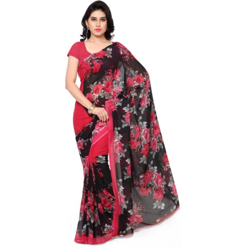Women's Faux Georgette Printed Saree With Unstitched Blouse 5.5Mtr (Pink) Women's Faux Georgette Printed Saree With Unstitched Blouse 5.5Mtr (Pink)