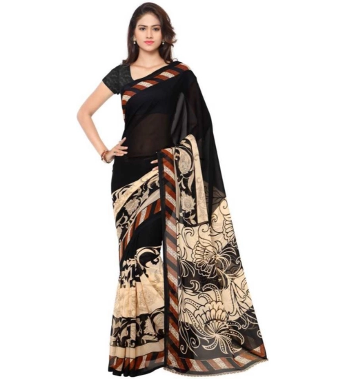 Generic Women's Faux Georgette Printed Saree With Unstitched Blouse 5.5Mtr (Black)