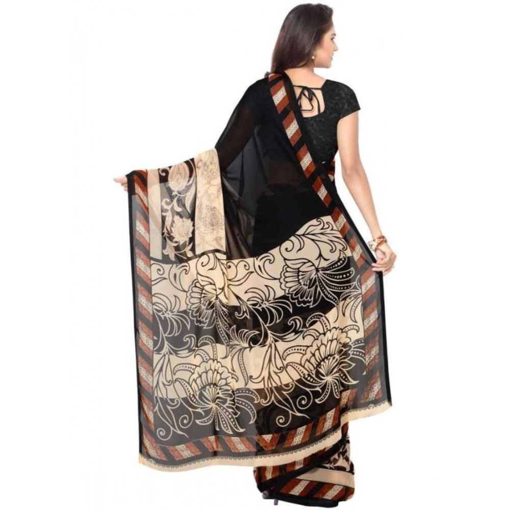 Generic Women's Faux Georgette Printed Saree With Unstitched Blouse 5.5Mtr (Black) Generic Women's Faux Georgette Printed Saree With Unstitched Blouse 5.5Mtr (Black)