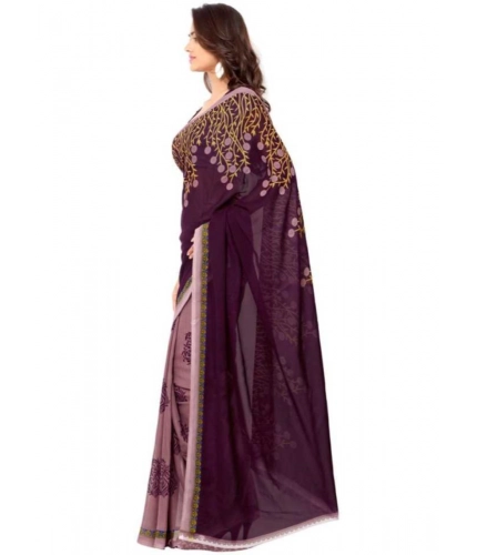 Generic Women's Faux Georgette Printed Saree With Unstitched Blouse 5.5Mtr (Wine)