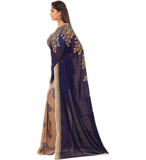 Generic Women's Faux Georgette Printed Saree With Unstitched Blouse 5.5Mtr (Blue)