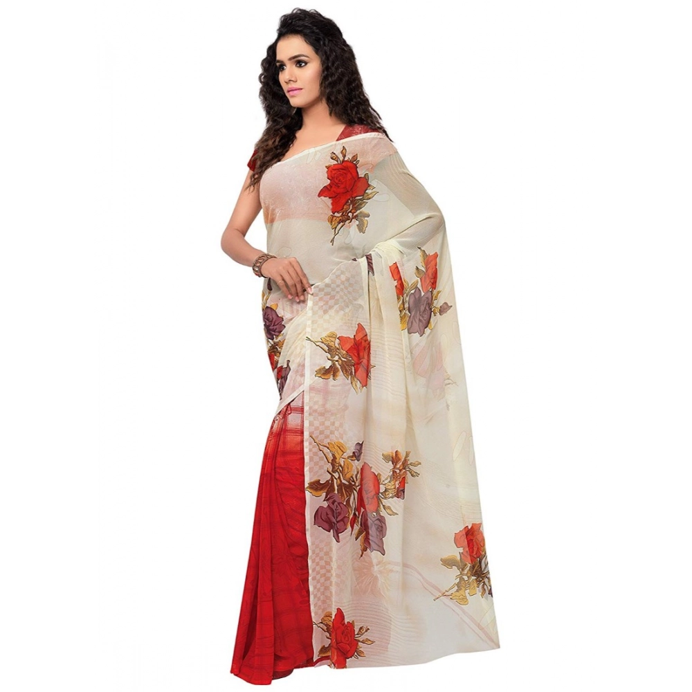 Generic Women's Faux Georgette Printed Saree With Unstitched Blouse 5.5Mtr (Red) Generic Women's Faux Georgette Printed Saree With Unstitched Blouse 5.5Mtr (Red)