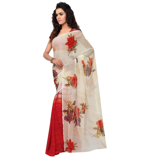Generic Women's Faux Georgette Printed Saree With Unstitched Blouse 5.5Mtr (Red)