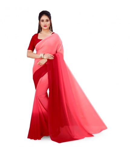 Generic Women's Georgette Solid Saree With Unstitched Blouse 5.5Mtr (Pink)