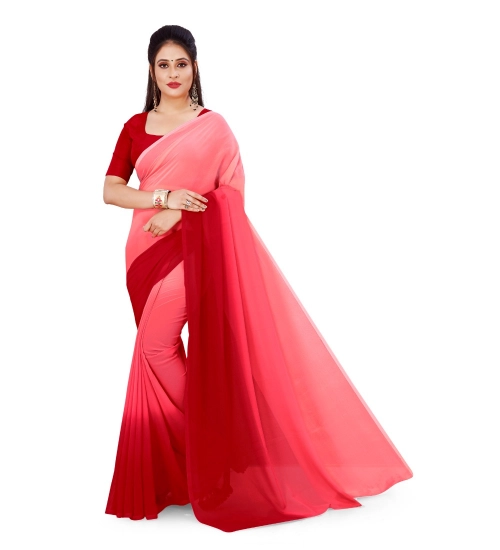 Generic Women's Georgette Solid Saree With Unstitched Blouse 5.5Mtr (Pink)