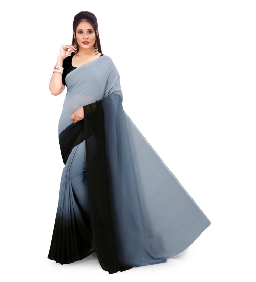Generic Women's Georgette Solid Saree With Unstitched Blouse 5.5Mtr (Grey)