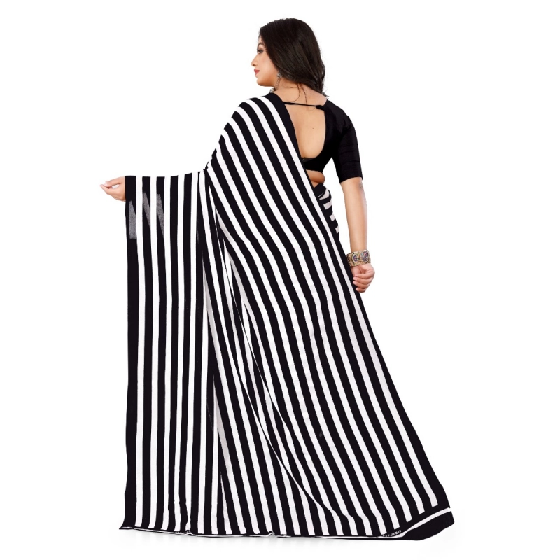 Women's Faux Georgette Printed Saree With Unstitched Blouse 5.5Mtr (Black) Women's Faux Georgette Printed Saree With Unstitched Blouse 5.5Mtr (Black)