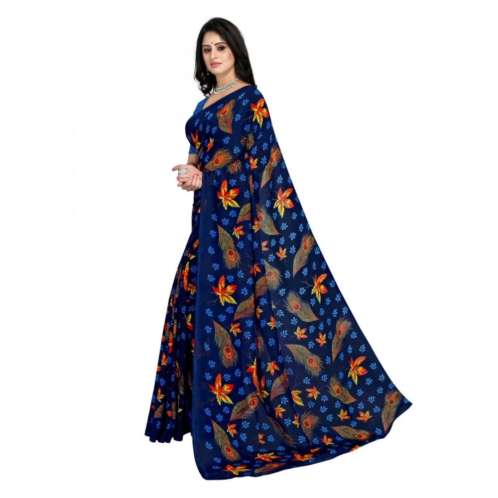 Generic Women's Faux Georgette Printed Saree With Unstitched Blouse 5.5Mtr (Blue) Generic Women's Faux Georgette Printed Saree With Unstitched Blouse 5.5Mtr (Blue)