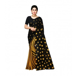 Generic Women's Georgette Printed Saree With Unstitched Blouse 5.5Mtr (Yellow)