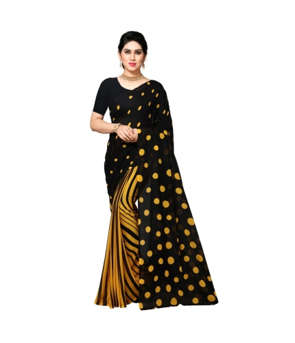 Generic Women's Georgette Printed Saree With Unstitched Blouse 5.5Mtr (Yellow)