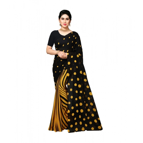 Women's Georgette Printed Saree With Unstitched Blouse 5.5Mtr (Yellow)