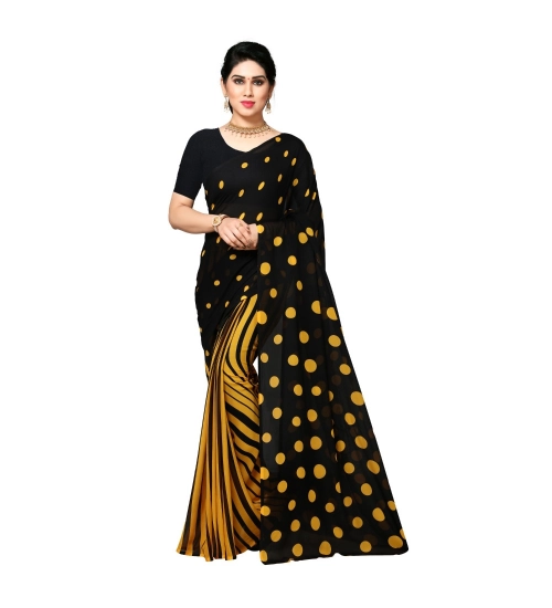 Generic Women's Georgette Printed Saree With Unstitched Blouse 5.5Mtr (Yellow)