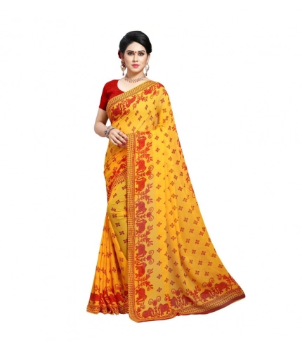 Generic Women's Georgette Printed Saree With Unstitched Blouse 5.5Mtr (Red)