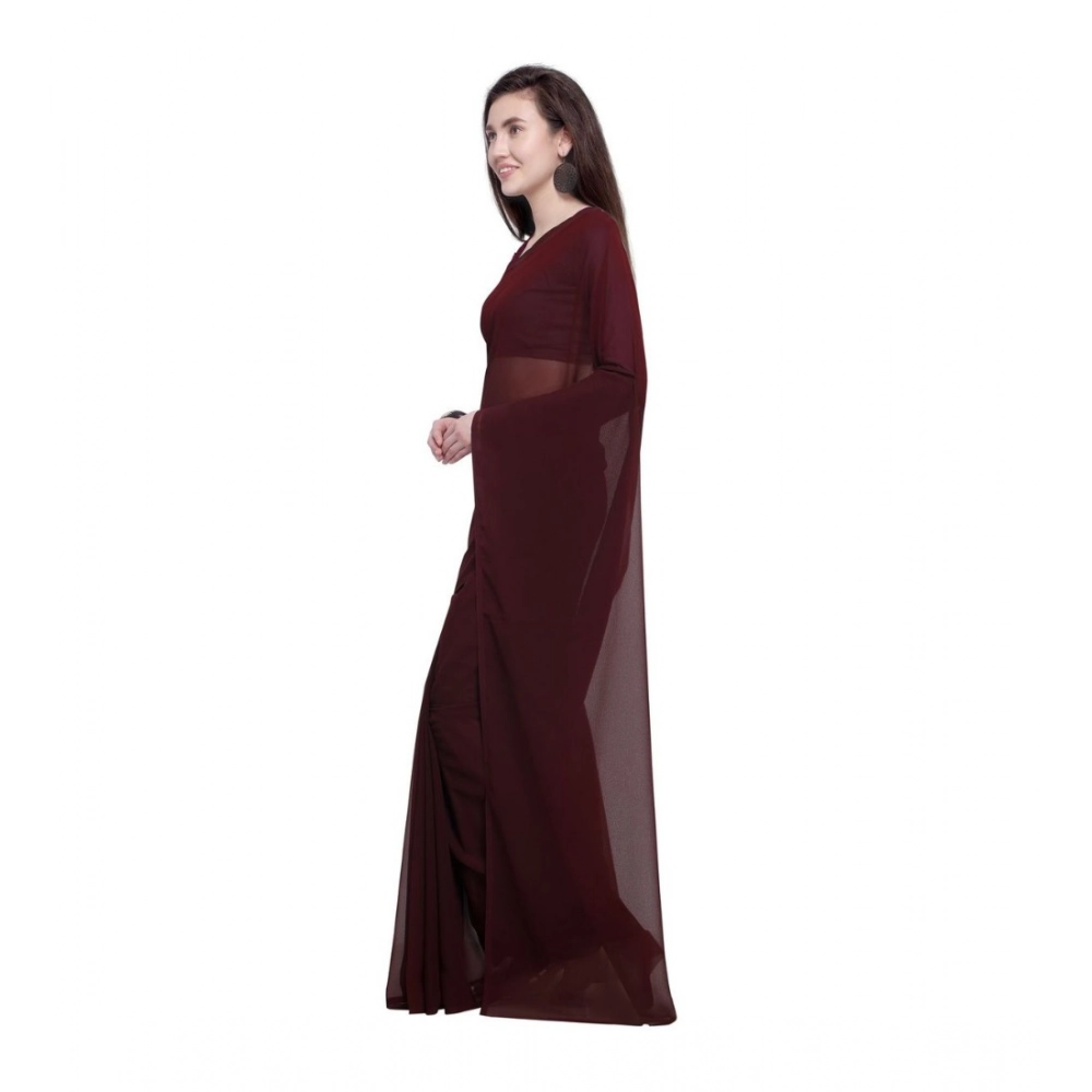 Generic Women's Dyed Solid Saree With Unstitched Blouse 5.5Mtr (Brown) Generic Women's Dyed Solid Saree With Unstitched Blouse 5.5Mtr (Brown)