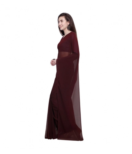 Generic Women's Dyed Solid Saree With Unstitched Blouse 5.5Mtr (Brown)