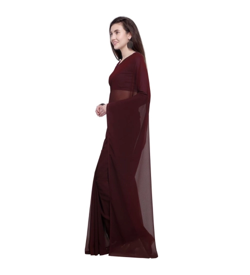 Generic Women's Dyed Solid Saree With Unstitched Blouse 5.5Mtr (Brown)