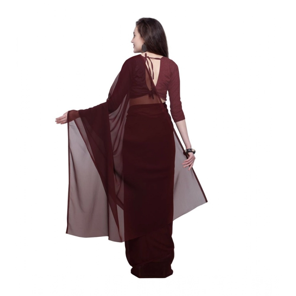 Generic Women's Dyed Solid Saree With Unstitched Blouse 5.5Mtr (Brown) Generic Women's Dyed Solid Saree With Unstitched Blouse 5.5Mtr (Brown)