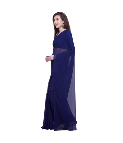 Generic Women's Dyed Solid Saree With Unstitched Blouse 5.5Mtr (Dark Blue)