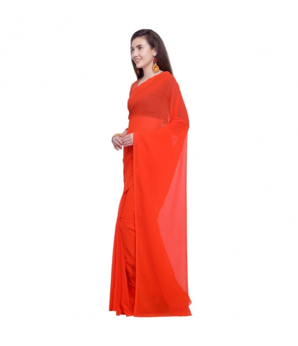 Generic Women's Dyed Solid Saree With Unstitched Blouse 5.5Mtr (Orange)