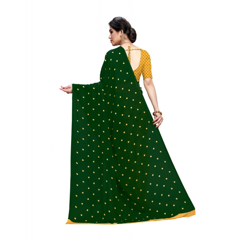 Women's Georgette Printed Saree With Unstitched Blouse 5.5Mtr (Green)