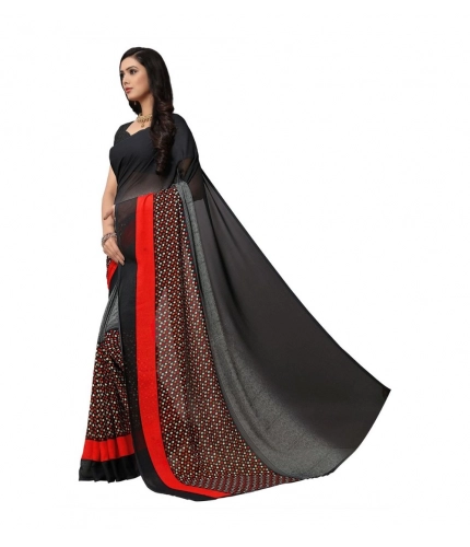 Generic Women's Georgette Printed Saree With Unstitched Blouse 5.5Mtr (Black)