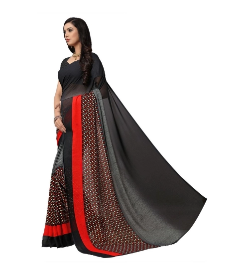 Generic Women's Georgette Printed Saree With Unstitched Blouse 5.5Mtr (Black)
