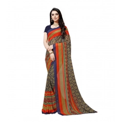 Generic Women's Georgette Printed Saree With Unstitched Blouse 5.5Mtr (Blue)