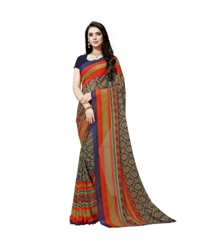 Generic Women's Georgette Printed Saree With Unstitched Blouse 5.5Mtr (Blue)