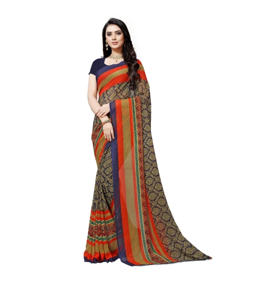 Generic Women's Georgette Printed Saree With Unstitched Blouse 5.5Mtr (Blue)