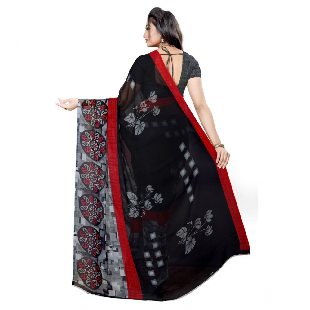 Generic Women's Georgette Printed Saree With Unstitched Blouse 5.5Mtr (Black) Generic Women's Georgette Printed Saree With Unstitched Blouse 5.5Mtr (Black)