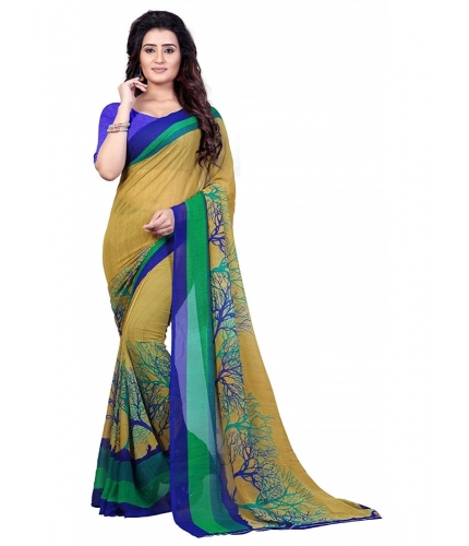 Generic Women's Faux Georgette Printed Saree With Unstitched Blouse 5.5Mtr (Green)