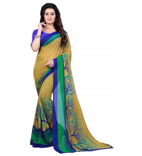 Generic Women's Faux Georgette Printed Saree With Unstitched Blouse 5.5Mtr (Green)