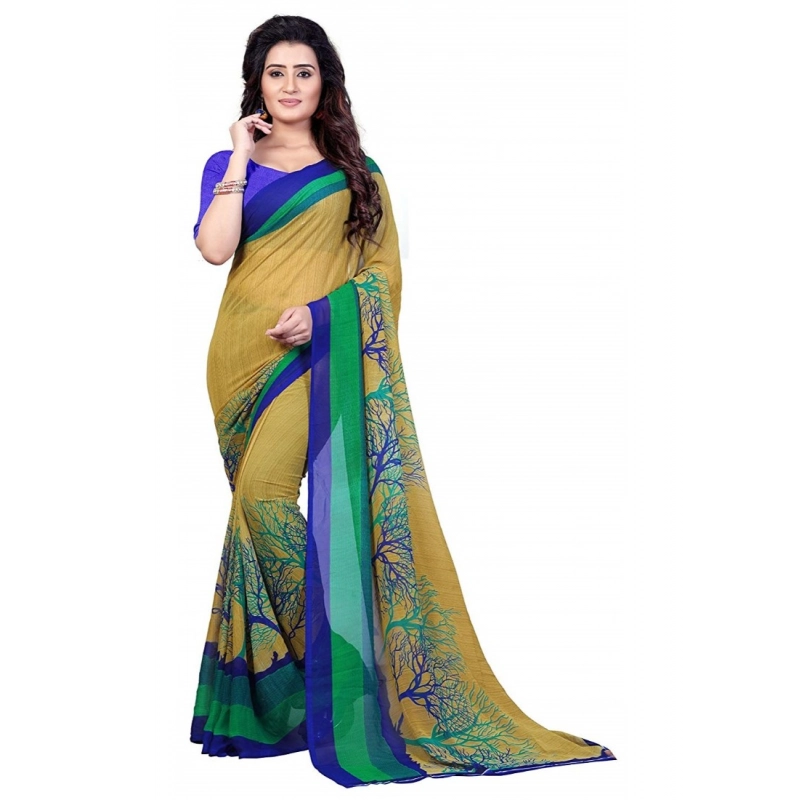 Women's Faux Georgette Printed Saree With Unstitched Blouse 5.5Mtr (Green) Women's Faux Georgette Printed Saree With Unstitched Blouse 5.5Mtr (Green)