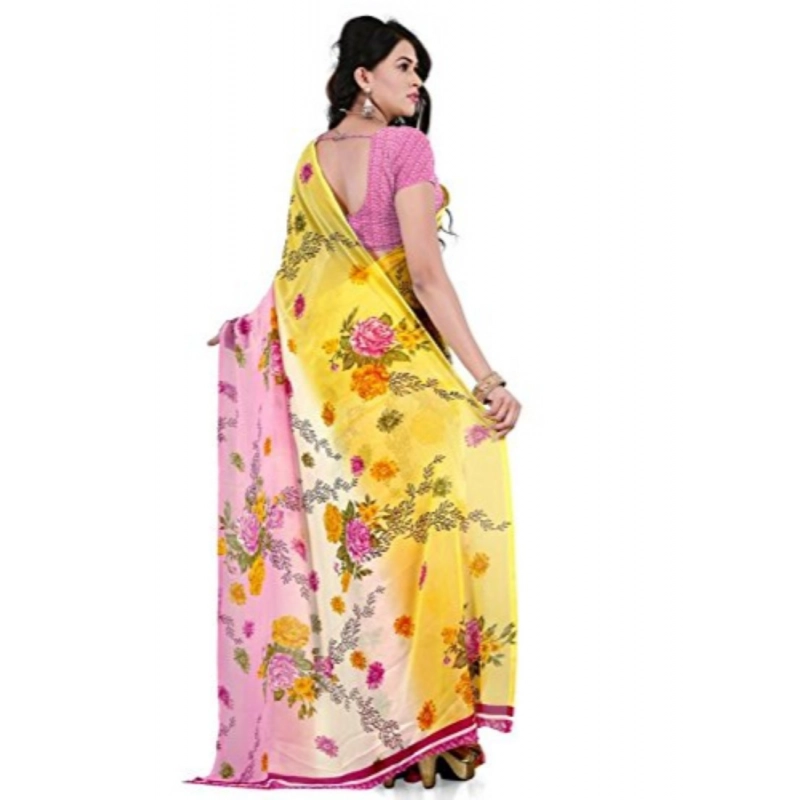 Women's Faux Georgette Printed Saree With Unstitched Blouse 5.5Mtr (Pink) Women's Faux Georgette Printed Saree With Unstitched Blouse 5.5Mtr (Pink)