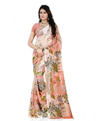 Generic Women's Faux Georgette Printed Saree With Unstitched Blouse 5.5Mtr (Orange)