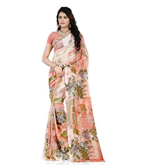 Generic Women's Faux Georgette Printed Saree With Unstitched Blouse 5.5Mtr (Orange)