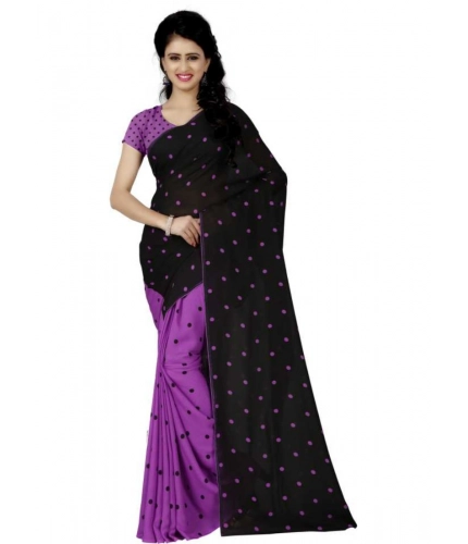 Generic Women's Faux Georgette Printed Saree With Unstitched Blouse 5.5Mtr (Purple)