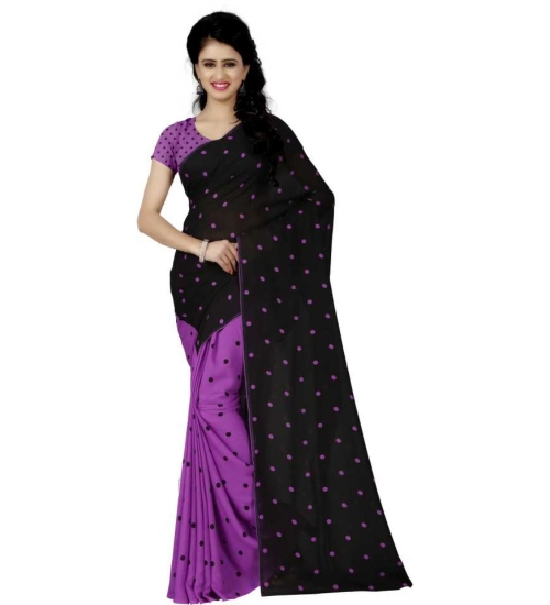 Generic Women's Faux Georgette Printed Saree With Unstitched Blouse 5.5Mtr (Purple)